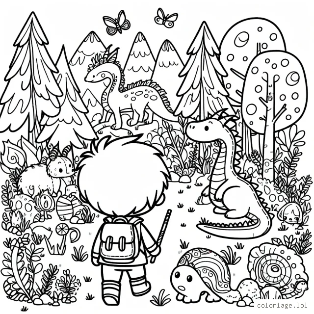 Un petit explorateur découvre une forêt magique peuplée d'animaux fantastiques. Il est accompagné de son fidèle compagnon, un petit dragon.