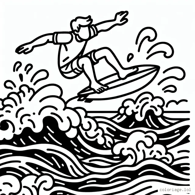 Surfeur exécutant un énorme saut au-dessus des vagues déchaînées