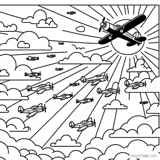 Un ciel plein d'avions en train de faire une course aérienne