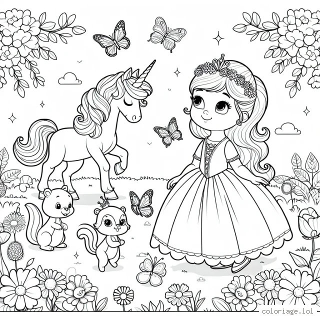 Un beau jour au royaume des rêves, une jeune princesse se promène dans un magnifique jardin de fleurs, accompagnée de ses amis les animaux : des papillons, un écureuil et même une licorne !