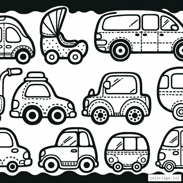 Dessine une variété de voitures provenant de différentes marques célèbres comme Tesla, BMW, Ferrari, et Renault.