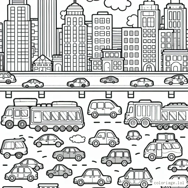 Un défilé de voitures diverses et variées traversant la ville animée