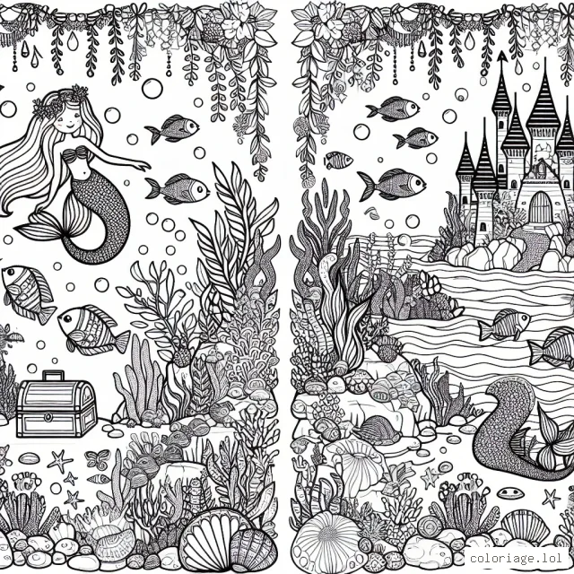 Un royaume sous-marin enchanté peuplé de sirènes, de poissons exotiques et de secret trésor.