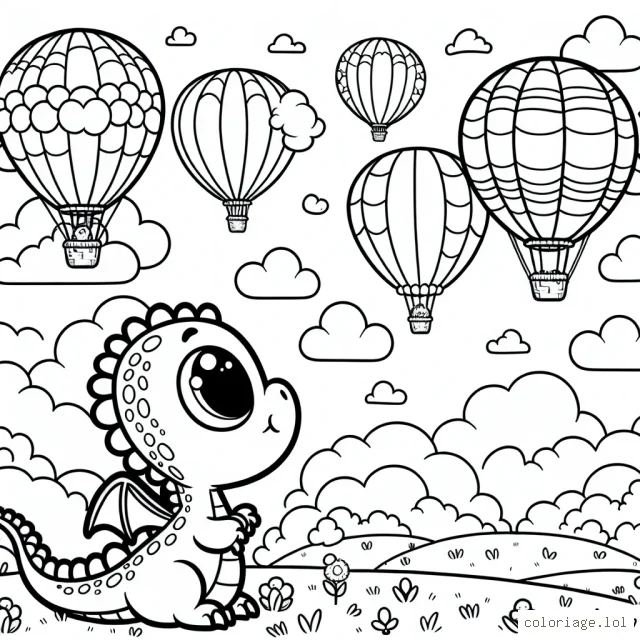 Une journée merveilleuse d'un petit dragon au pays des montgolfières