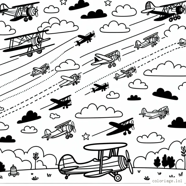 Un spectacle aérien dynamique avec plusieurs avions dans le ciel