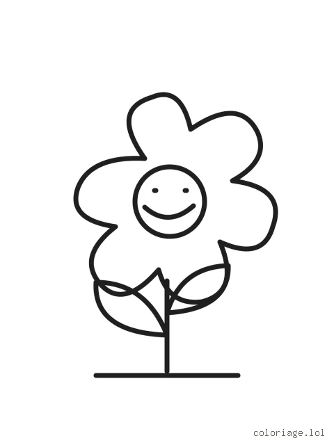 Une grande fleur souriante, avec deux feuilles sur sa tige.