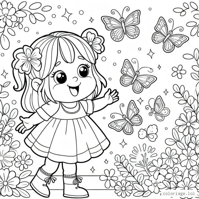 Une petite fille jouant avec des papillons magiques dans un jardin fleuri