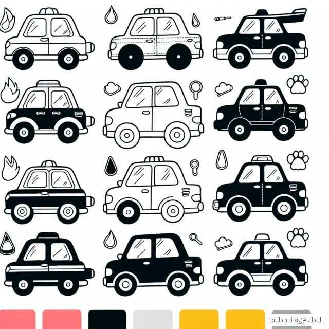 Dessine chaque voiture en associant la couleur appropriée à chaque marque!