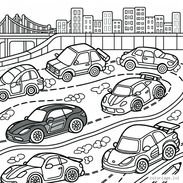 Une course époustouflante avec des voitures aux designs différents qui se dispute dans un environnement urbain