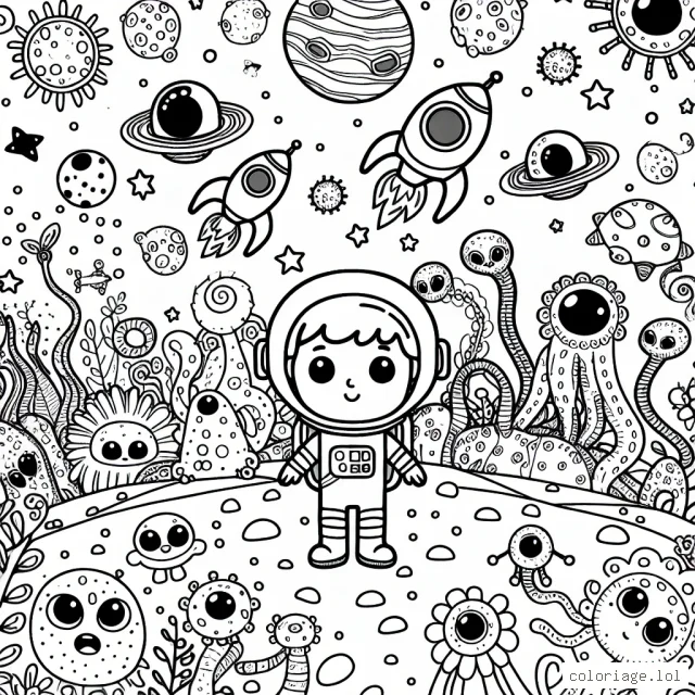 Un petit astronaute explore une planète mystérieuse remplie d'étranges créatures spatiales et d'étonnants vaisseaux spatiaux.