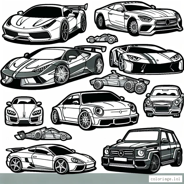 Un tableau d'une variété de voitures par marque, y compris Ferrari, Audi, Lamborghini, Mercedes et autres.