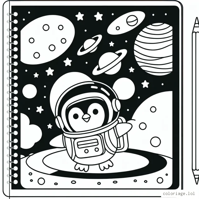 Un pingouin astronaute explorant des planètes inconnues