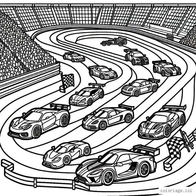 Un parcours de course passionnant avec différentes voitures en pleine compétition