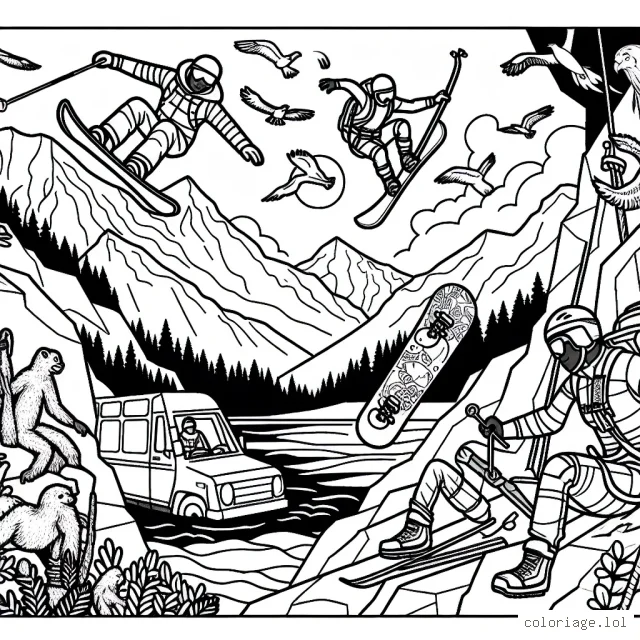 Imagine un univers d'aventure rempli de sports extrêmes, avec des actions palpitantes, des athlètes courageux et des paysages audacieux.