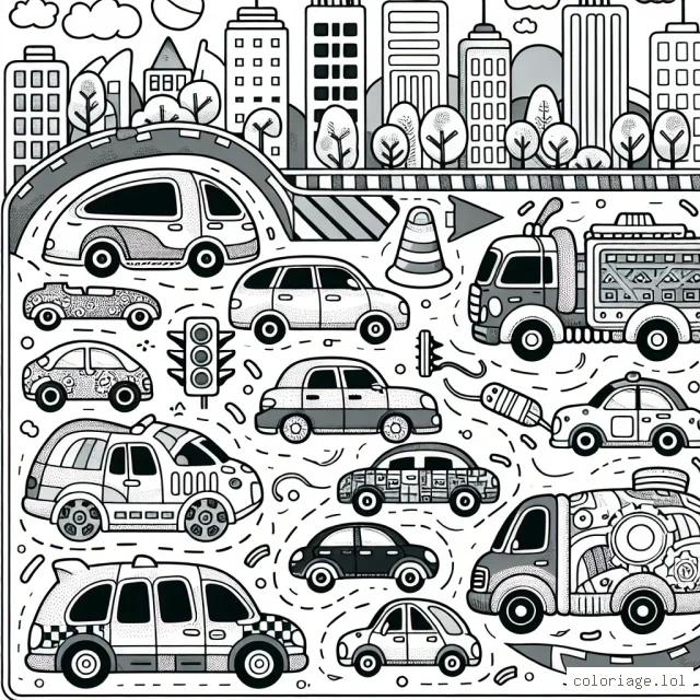 Dessine une course de voitures passionnante avec plusieurs véhicules de tailles et de formes différentes qui se déplacent dans un paysage urbain animé. Assurez-vous d'inclure divers éléments tels que des bâtiments, des feux de signalisation et même des arbres dans votre paysage pour plus de détail et de profondeur. Utilisez votre créativité pour rendre chaque voiture unique avec des couleurs et des motifs vibrants.