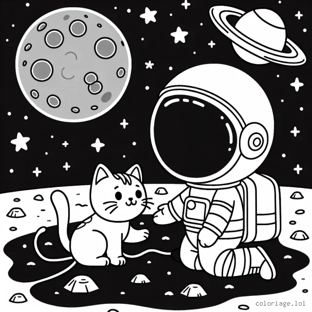 Un astronaute joue avec son chat sur la lune
