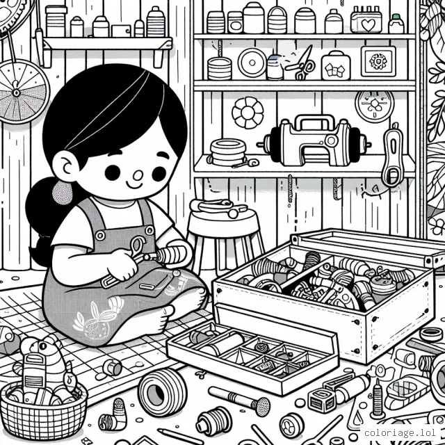 Une petite fille doit réparer des jouets cassés dans un atelier