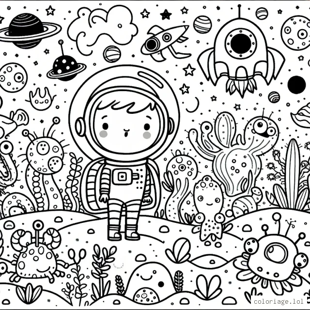 Un petit astronaute curieux est en train de découvrir une planète inconnue plein de créatures étranges et amicales, de plantes bizarres et de vaisseaux spatiaux.