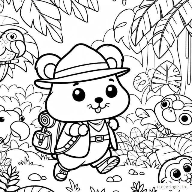 Imagine un charmant petit hamster en explorateur qui traverse une jungle dense. Dans sa scène d’aventure, aussi y aura des animaux exotiques comme des singes, des perroquets et des serpents. Et n'oublie pas le détail de son sac à dos et de sa casquette d'explorateur.