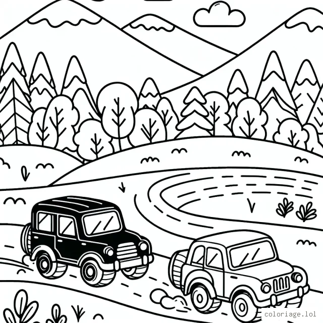 Un rallye de voitures sur les collines