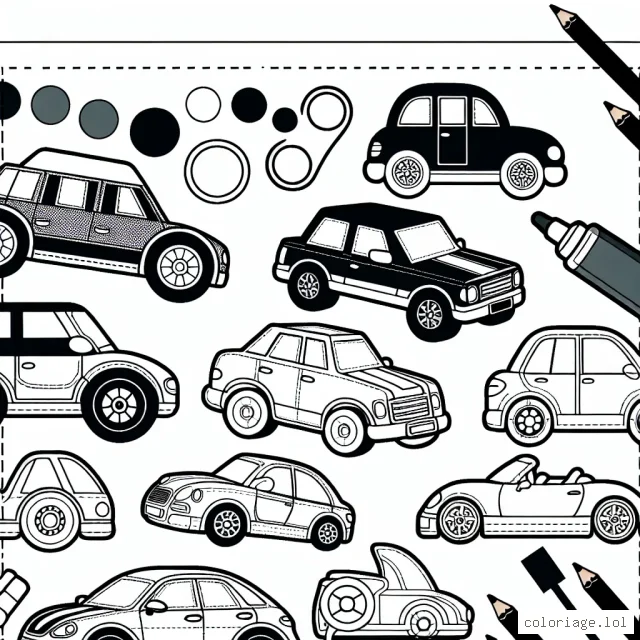 Imaginez une collection de dessins de voitures uniques, chacune représentant différentes marques de voitures