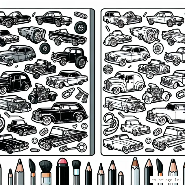 Un assortiment de voitures classées par marque pour que les enfants puissent les colorier.