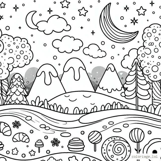 Imaginez un paysage merveilleux au pays des bonbons, avec de chauds cookies en forme de montagnes, des rivières de sirop d'érable, un ciel en sucre filé et des arbres fruités en guimauve.
