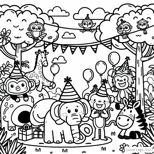 Un groupe d'animaux de la jungle organise une fête