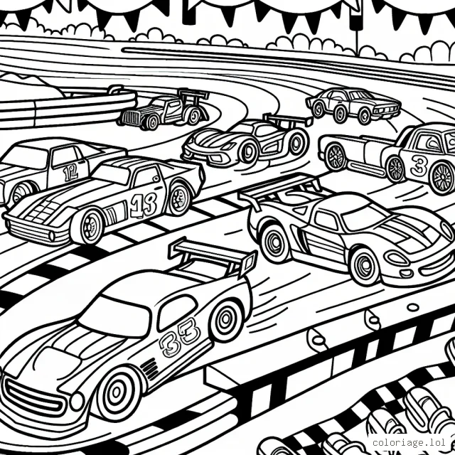 Une course palpitante entre différents types de voitures sur un circuit animé