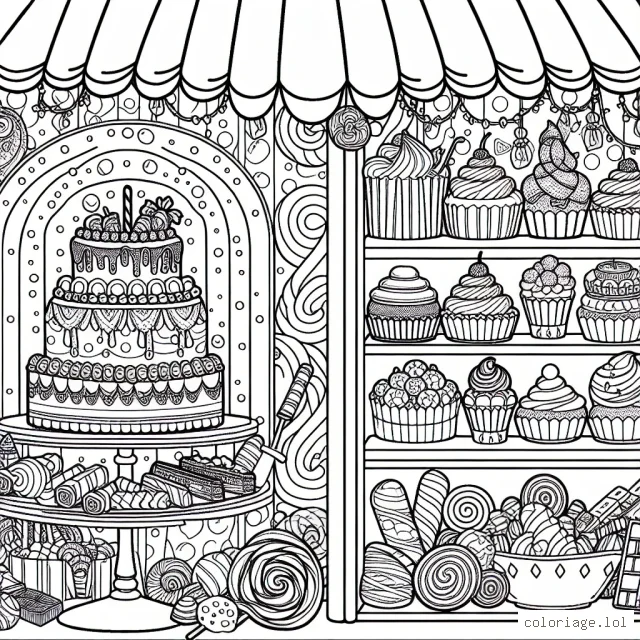 Une confiserie fantastique remplie de bonbons variés, de gâteaux savoureux et de délicieuses éclairs au chocolat.