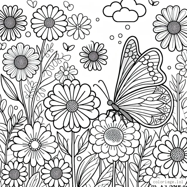Un beau jardin de fleurs avec un papillon en train de butiner