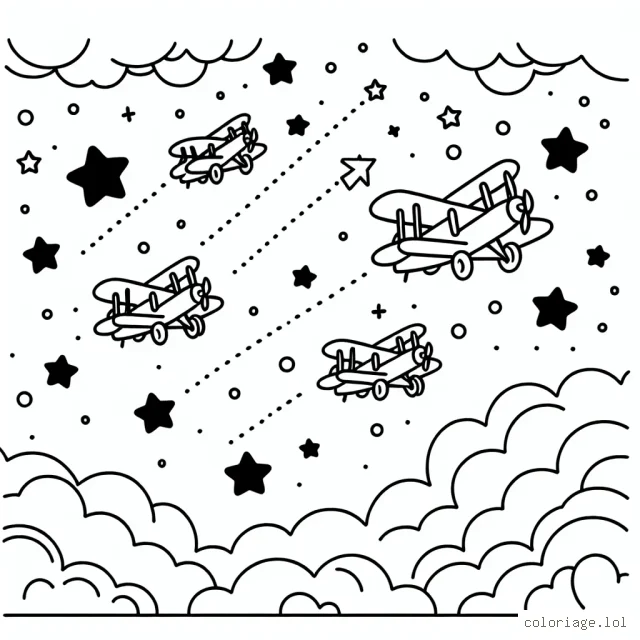Un défilé d'avions sous un ciel étoilé