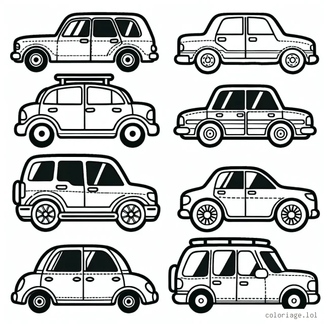 Dessinez une variété de voitures par marque, en coloriant chaque voiture avec son propre schéma de couleurs.