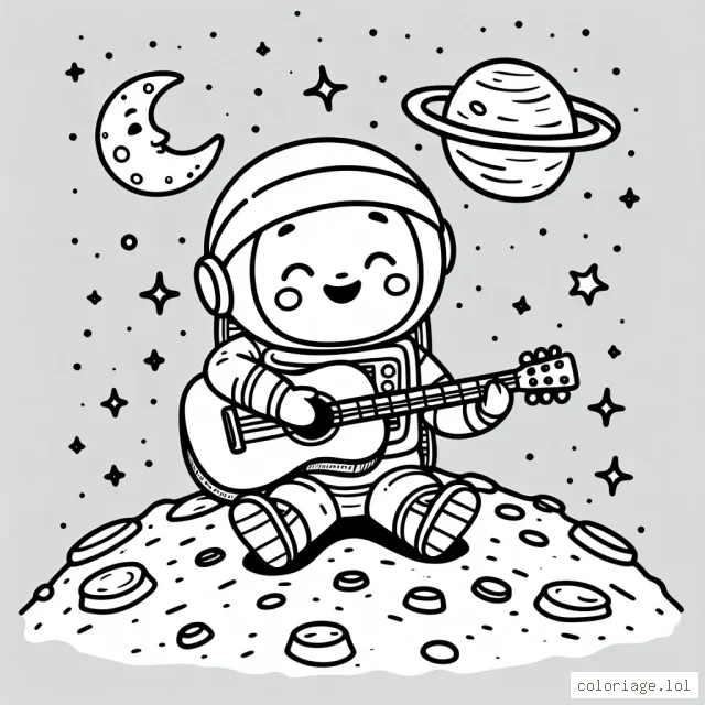 Un astronaute joue de la guitare sur la lune