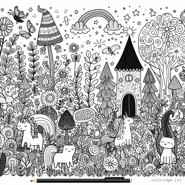 Un jardin enchanté rempli de créatures magiques