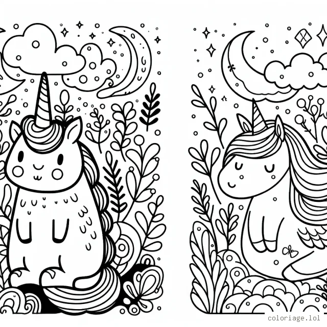Crée un coloriage pour enfant inspiré par des mondes fantastiques et des créatures magiques