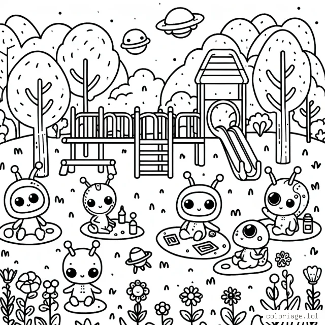 Un groupe de petits extraterrestres qui jouent dans un parc