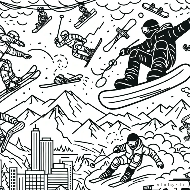 Illustration montrant diverses activités de sports extrêmes dans une scène dynamique