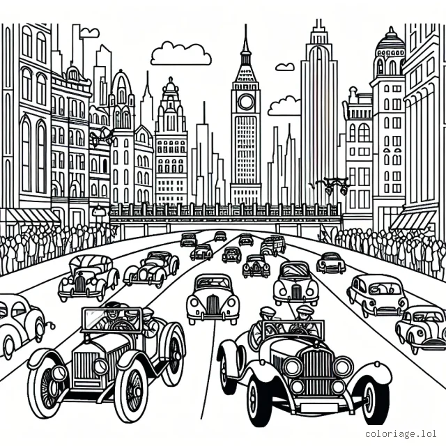 Une course palpitante de voitures anciennes dans la ville animée.