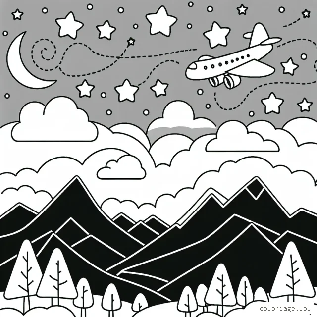 Une vue ciel étoilé avec un avion survolant les montagnes