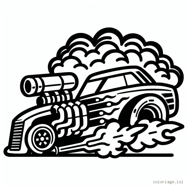 Dessine une voiture de course effrayante avec des flammes qui jaillissent de l'échappement