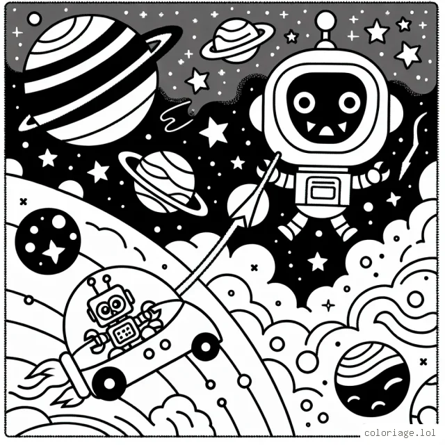Un petit robot amical navigue à travers le cosmos, luttant contre un alien maléfique tout en sauvant des planètes en détresse.