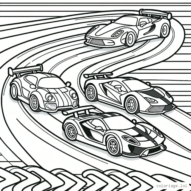 Trace une course de super voitures colorées qui s'affrontent sur un circuit en zigzag !