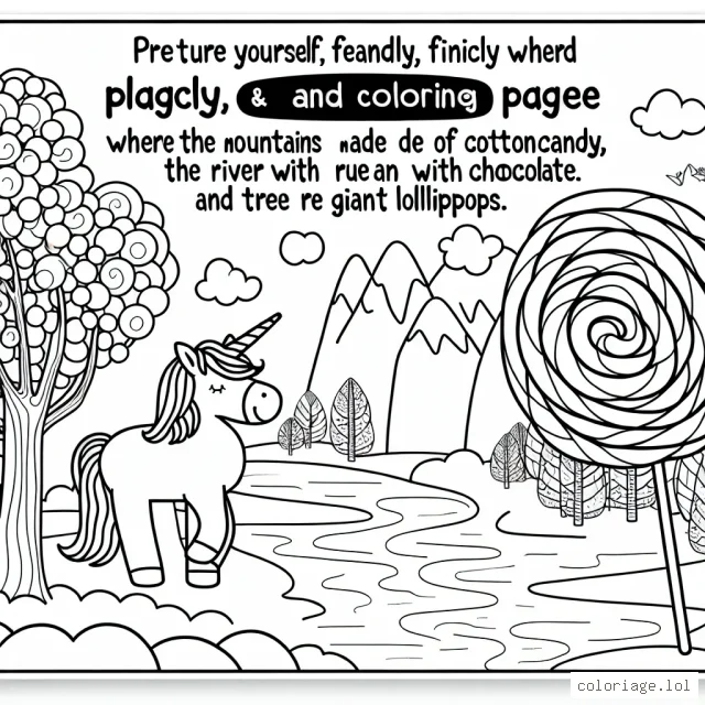 Imagine toi dans un monde magique où les licornes volent, où les montagnes sont en barbe à papa, où les rivières coulent avec du chocolat et les arbres sont des sucettes géantes ! Ensuite, dessine ce que tu visualises.