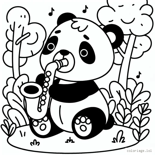 Un panda qui joue du saxophone dans une forêt enchanteresse