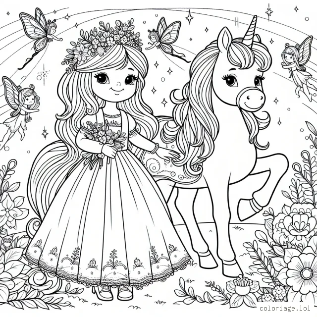 Une Princesse et son Poney Magique dans un Jardin Enchanté avec des Fées et des Papillons