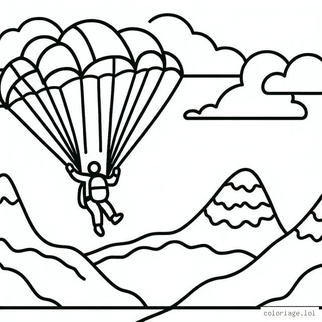 Un parachutiste survolant les montagnes