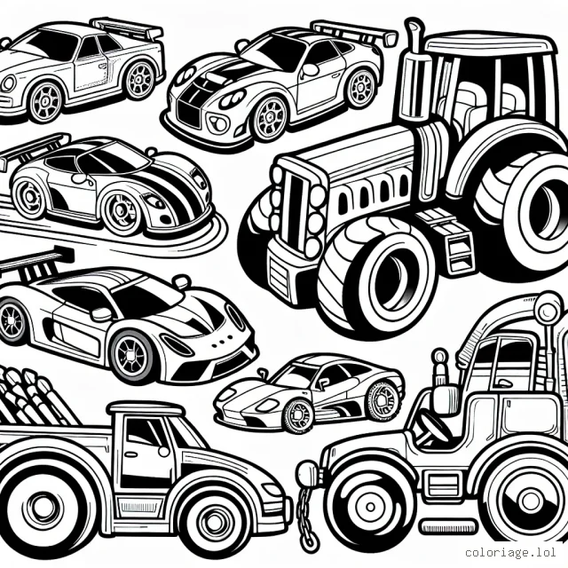 Imaginez un dessin regroupant différentes marques de voitures dans une course amusante. Chaque voiture doit représenter fidèlement le style de la marque.