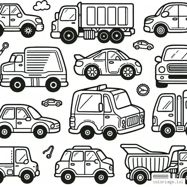 Une collection colorée de voitures par marque à dessiner et à colorier