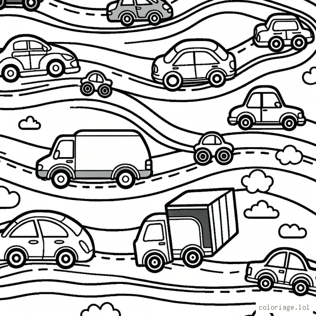 Un défilé animé de voitures de tous types sur une route sinueuse